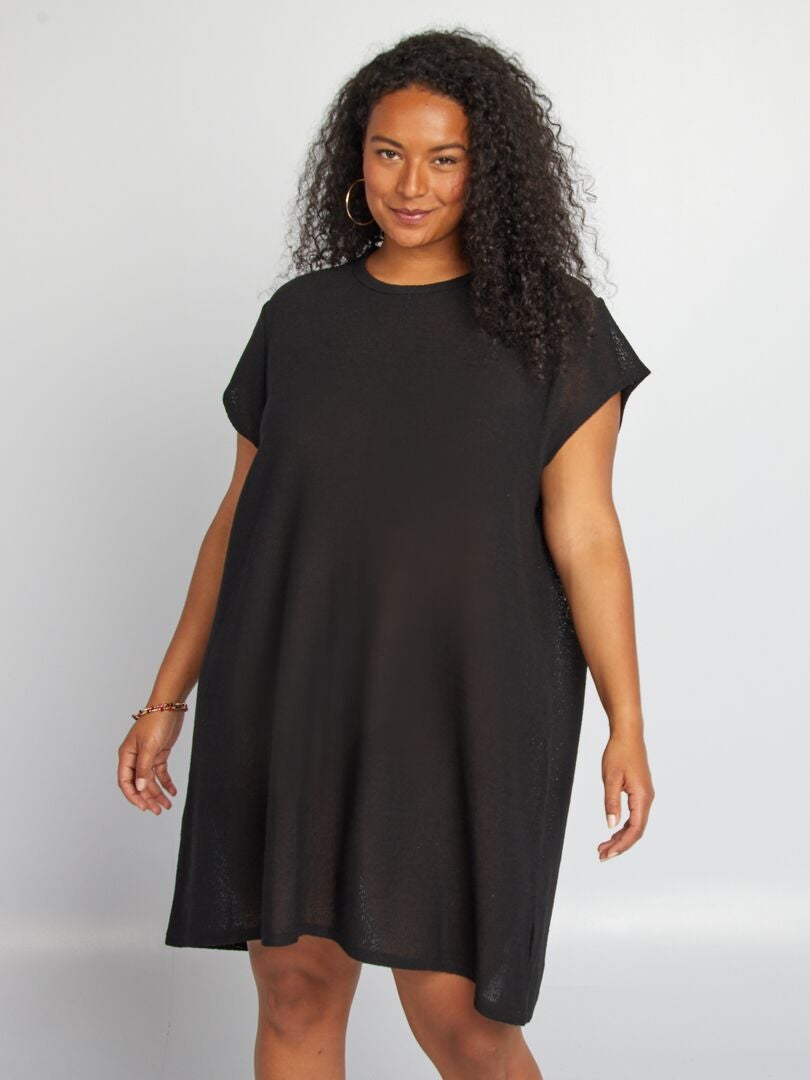 Robe courte en maille crochet noir - Kiabi