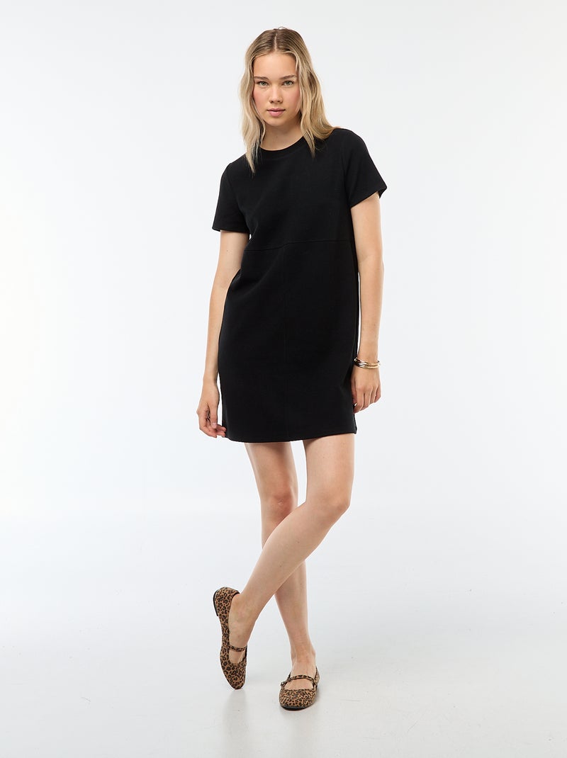Robe courte en maille doudou côtelée Noir - Kiabi