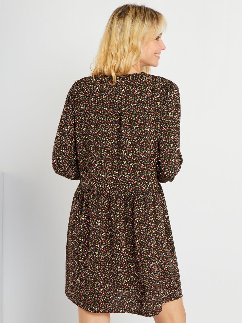 Robe courte en maille gaufrée Noir - Kiabi