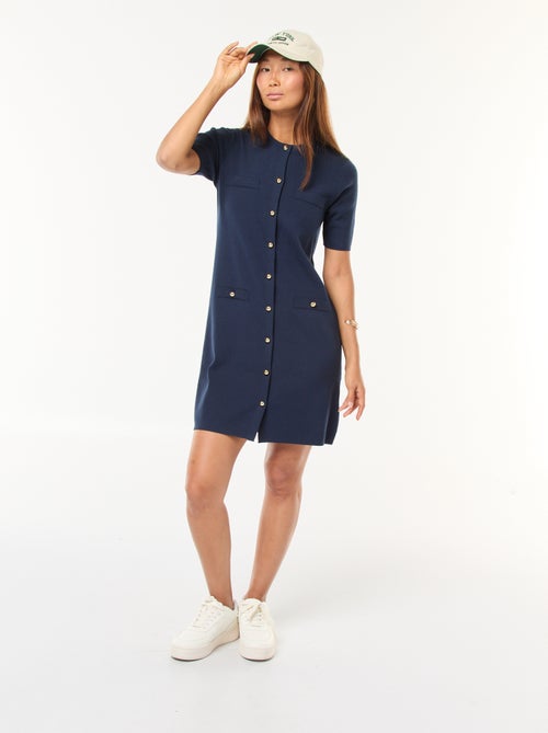 Robe courte en maille lourde boutonnée - Kiabi