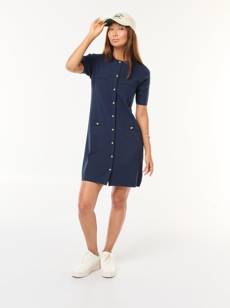 Robe courte en maille lourde boutonnée Noir - Kiabi