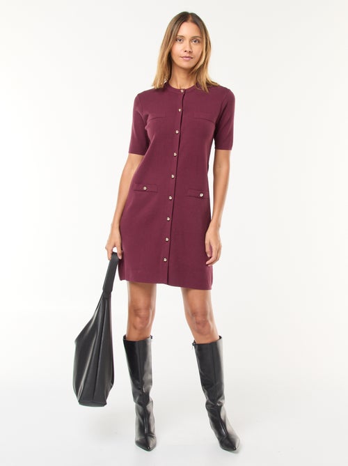 Robe courte en maille lourde boutonnée - Kiabi
