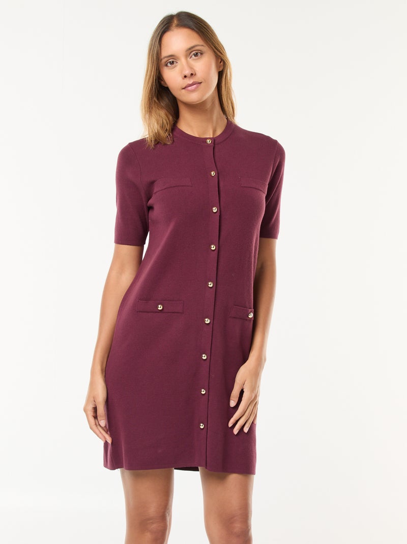 Robe courte en maille lourde boutonnée Rouge - Kiabi