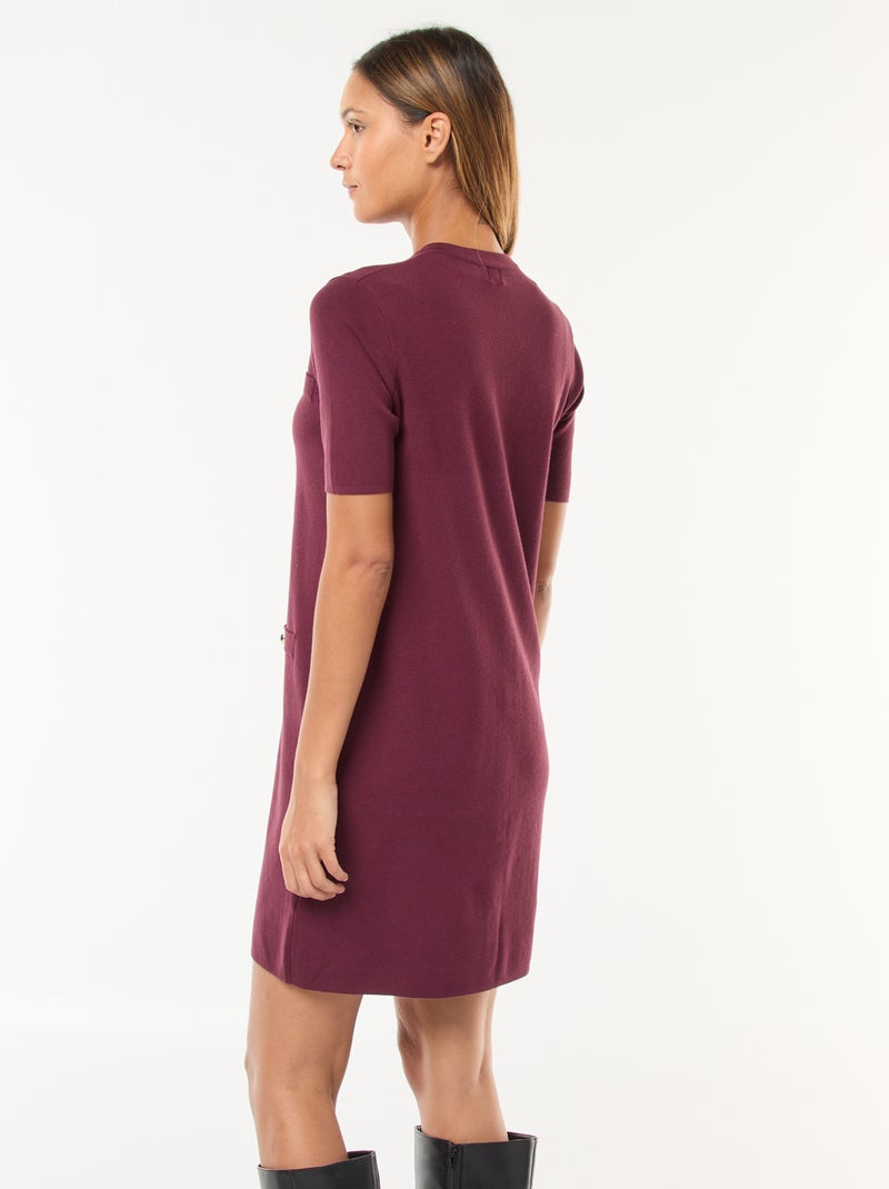 Robe courte en maille lourde boutonnée Rouge - Kiabi