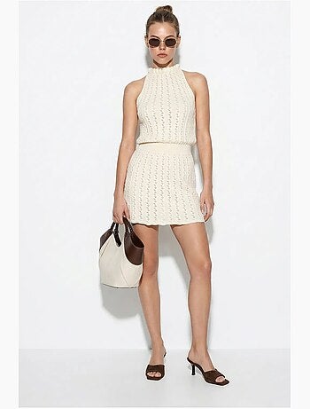 Robe courte en maille torsadée à col halter lucci