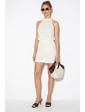 Robe courte en maille torsadée à col halter lucci