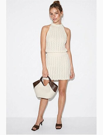 Robe courte en maille torsadée à col halter lucci