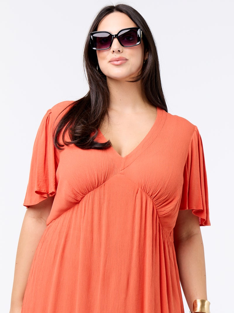 Robe courte en matière crêpée Orange - Kiabi