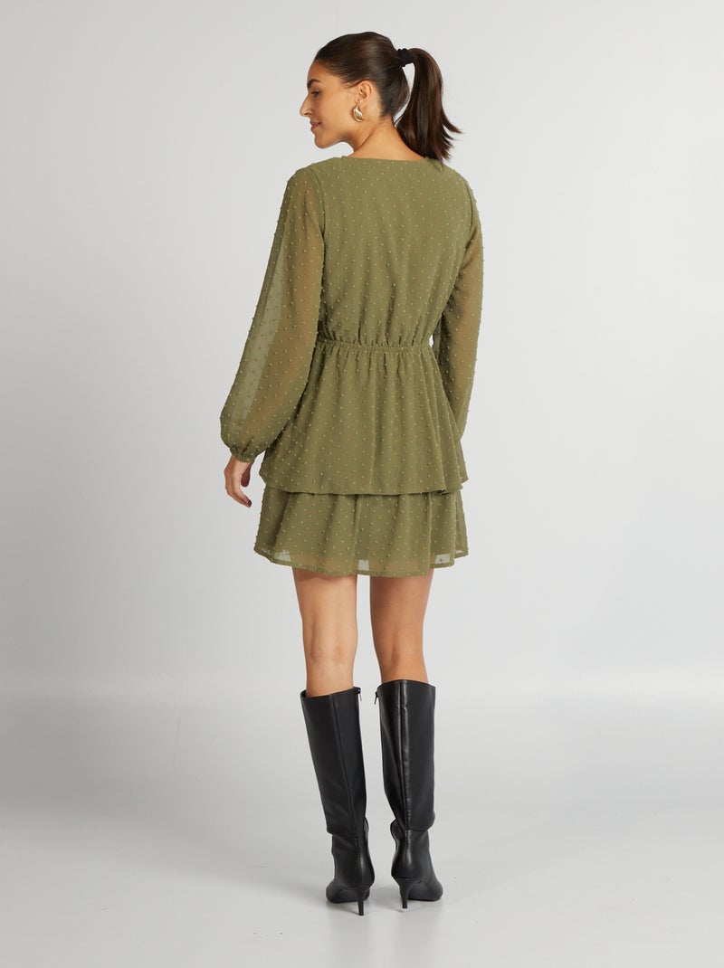 Robe courte en plumetis Kaki - Kiabi