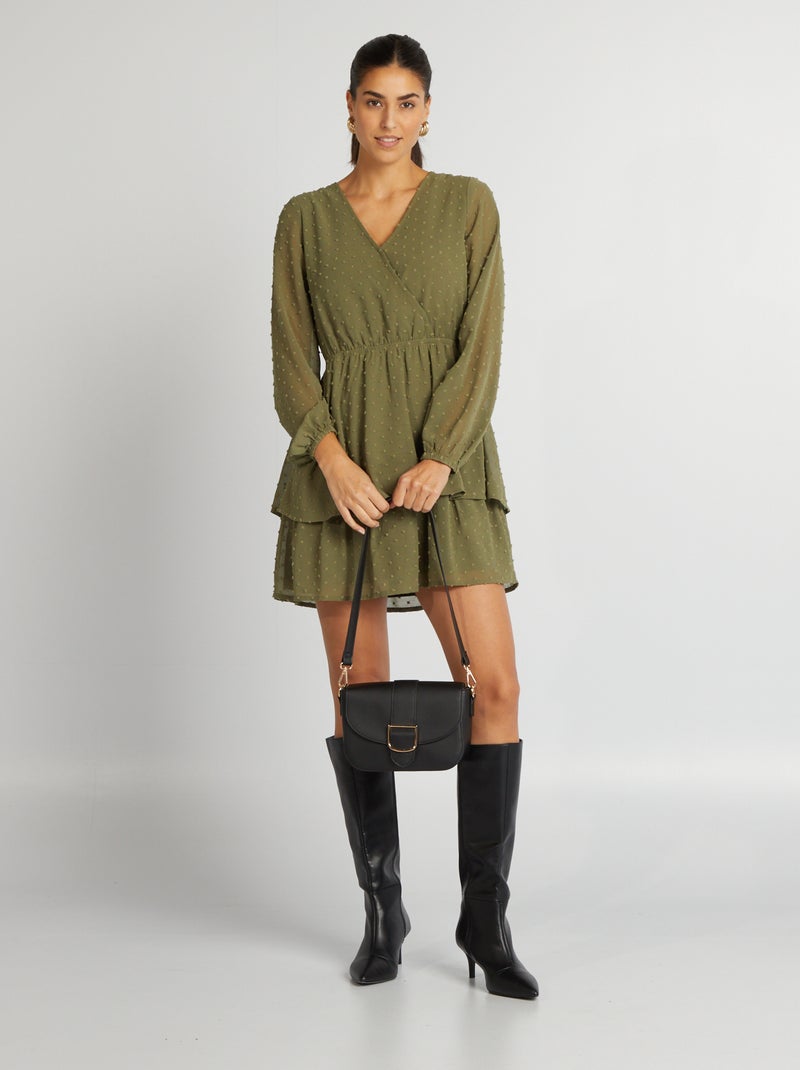 Robe courte en plumetis Kaki - Kiabi