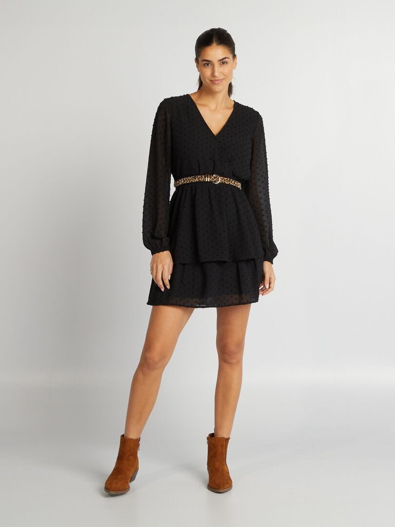 Robe courte en plumetis noir - Kiabi