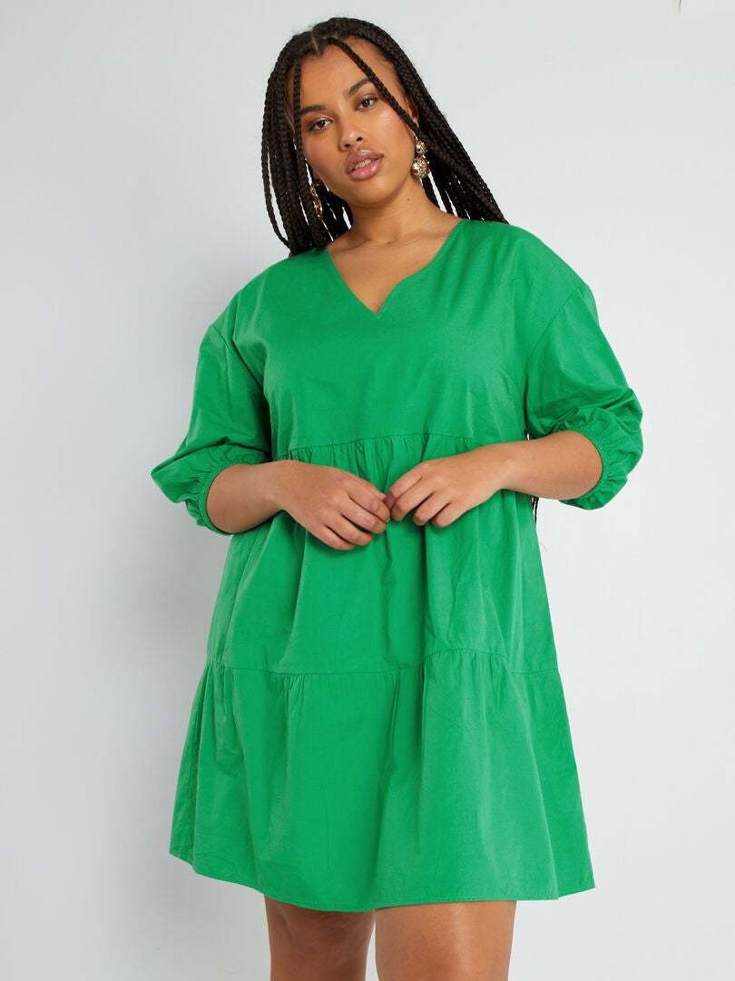 Robe courte en popeline vert - Kiabi