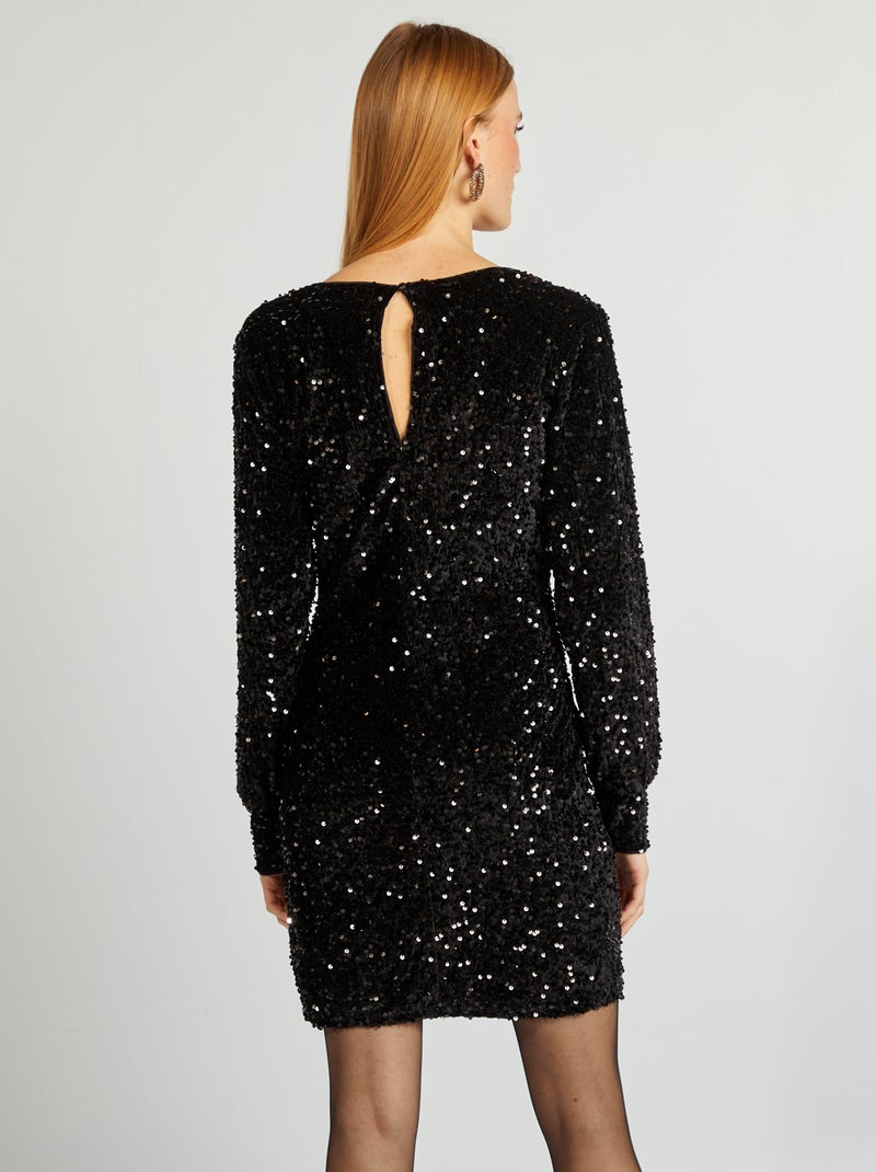 Robe courte en velours animée de sequins noir - Kiabi