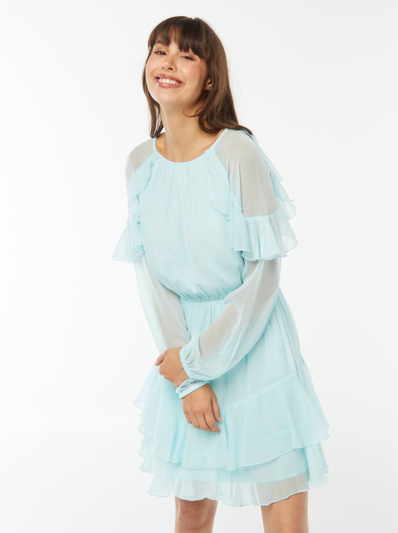 Robe courte en voile à manches longues Bleu - Kiabi
