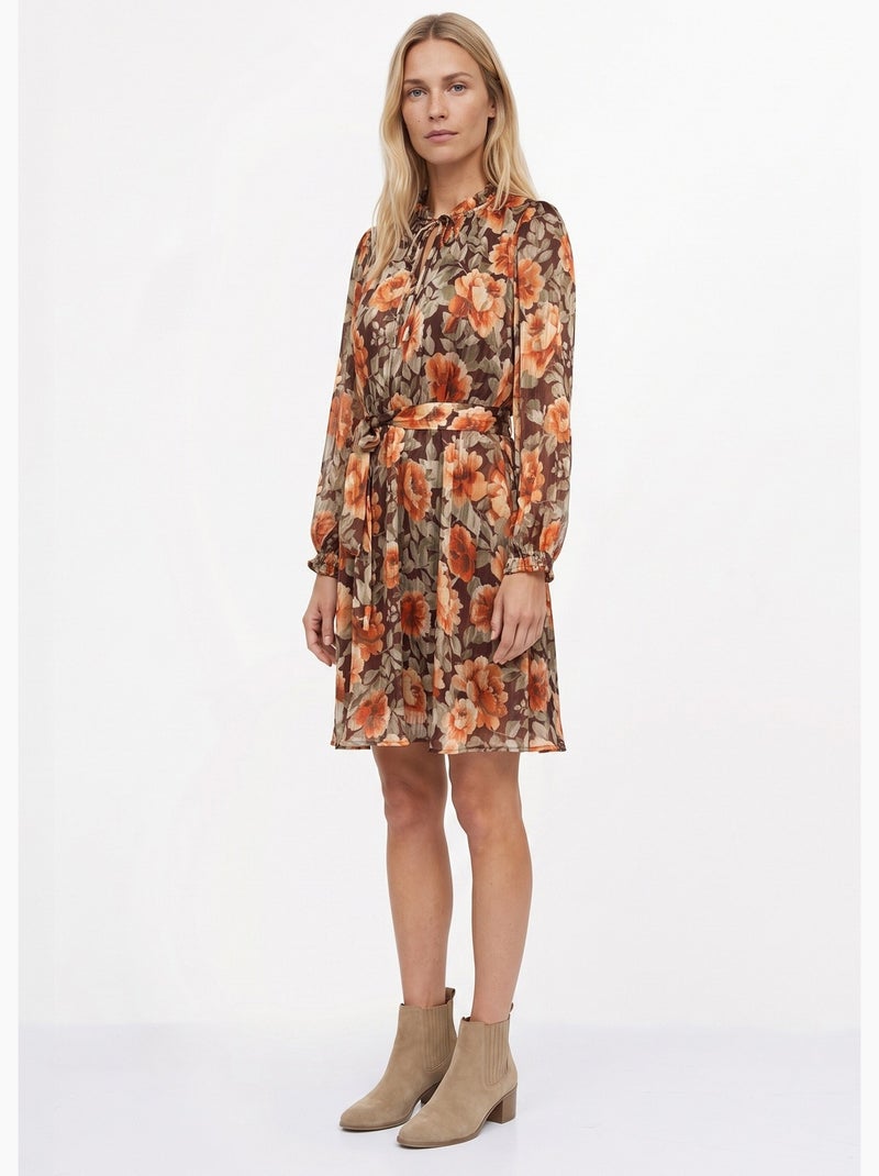 Robe courte en voile imprimé automnal - afibel Vert/Orange - Kiabi