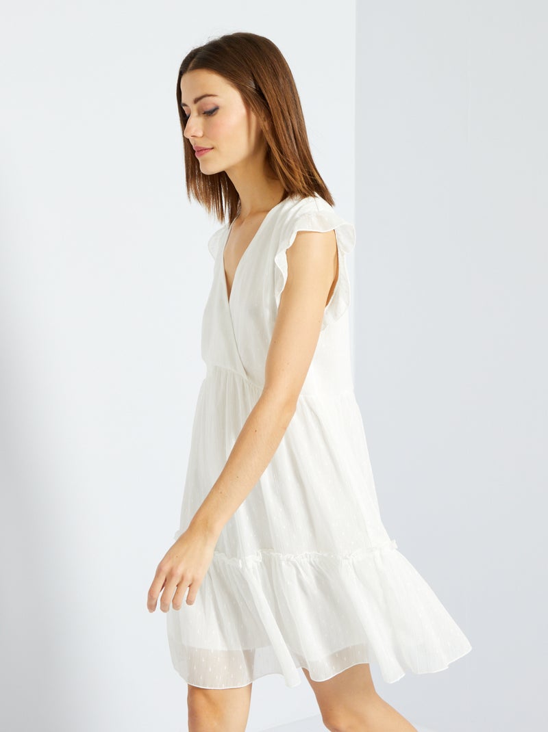 Robe courte en voile plumetis Ecru - Kiabi