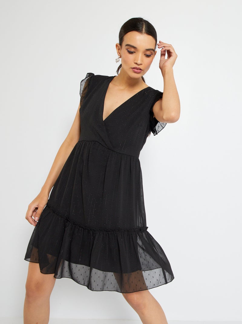 Robe courte en voile plumetis noir - Kiabi
