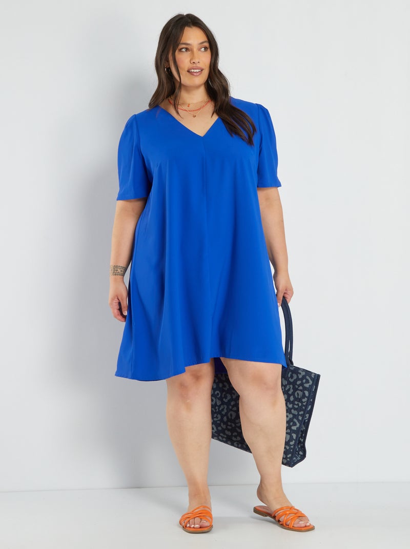 Robe courte encolure V Bleu - Kiabi
