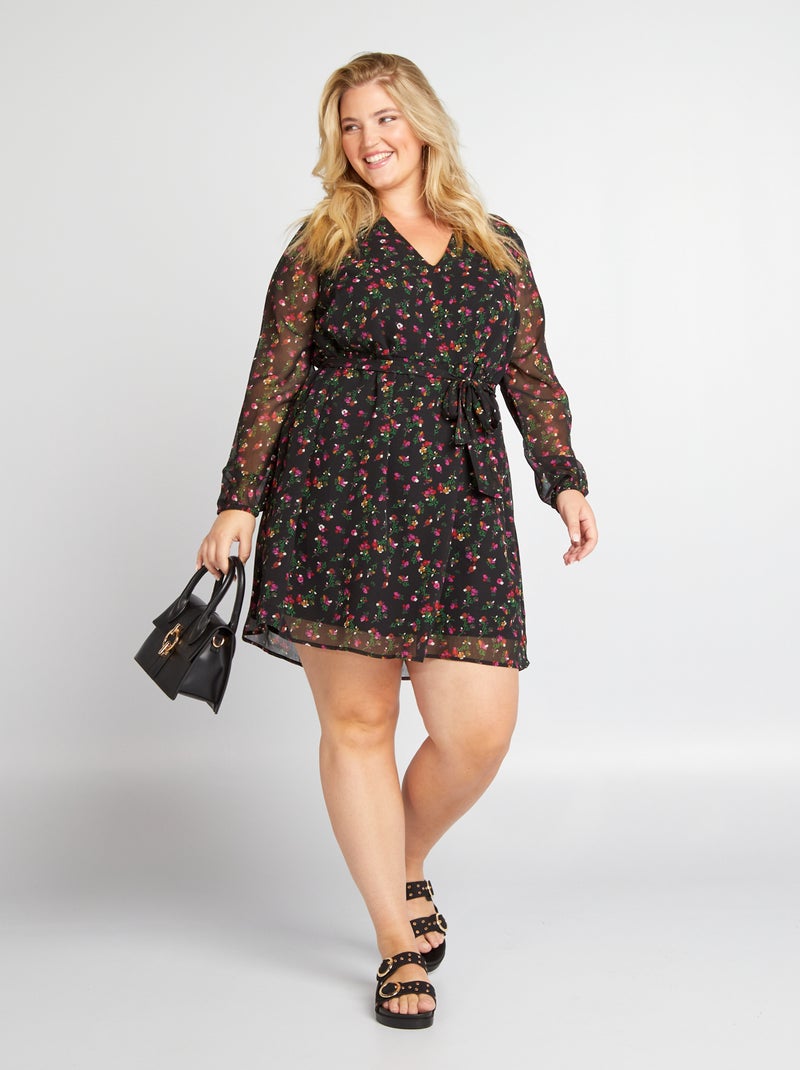 Robe courte encolure V Noir - Kiabi