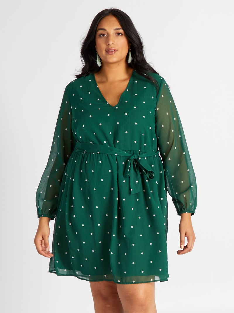 Robe courte encolure V Vert - Kiabi