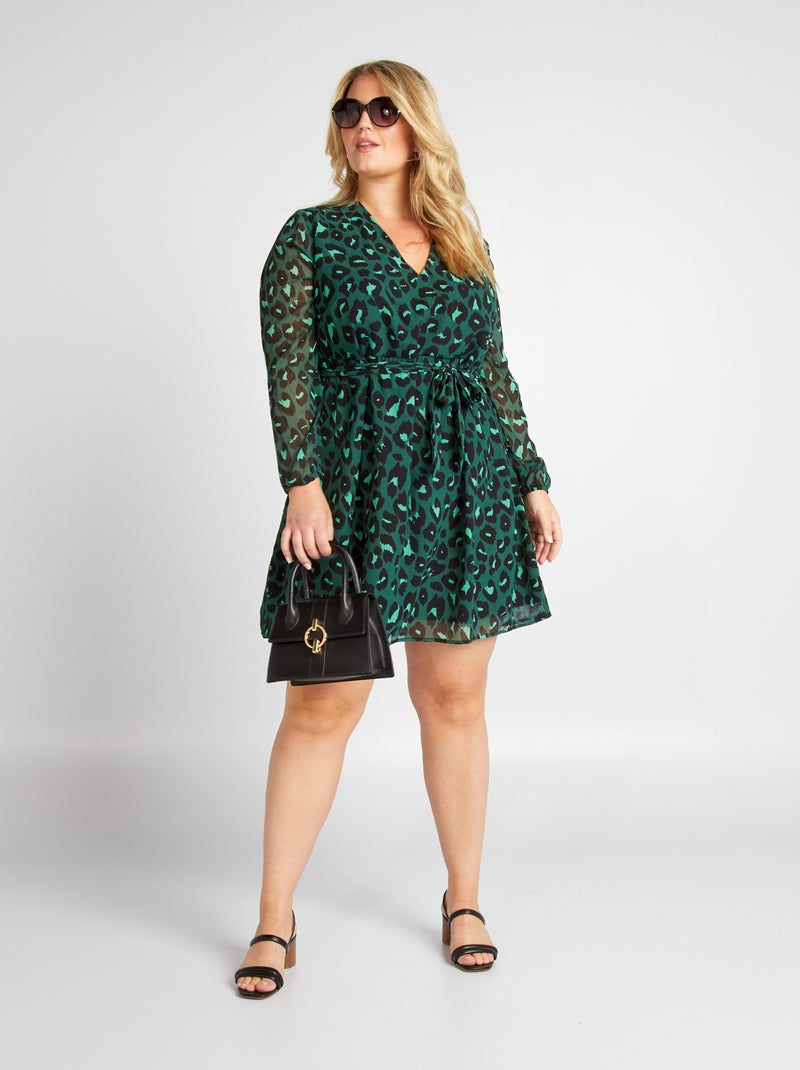 Robe courte encolure V Vert - Kiabi