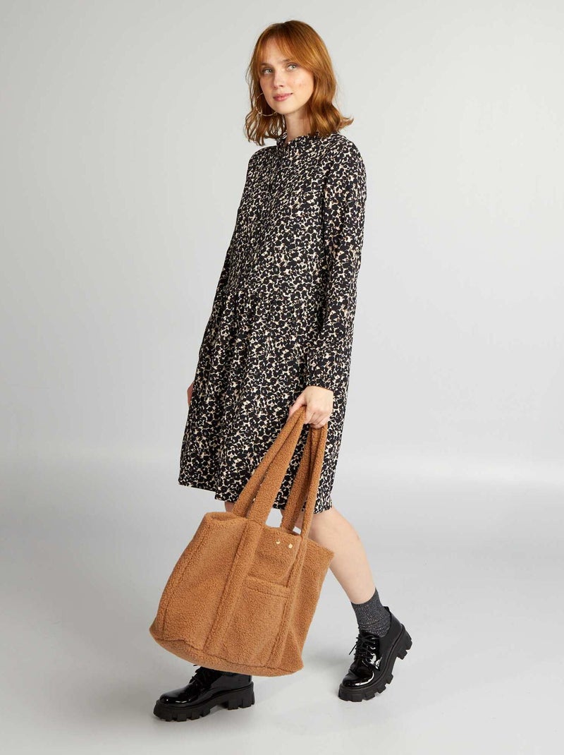 Robe courte évasé en crêpe Noir - Kiabi
