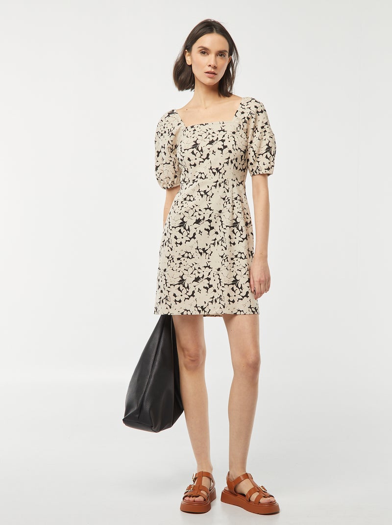 Robe courte évasée avec ouverture par un nœud au dos BEIGE - Kiabi