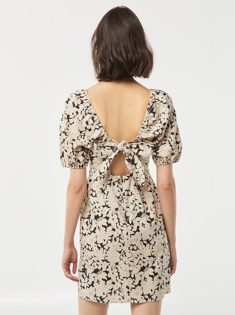 Robe courte évasée avec ouverture par un nœud au dos BEIGE - Kiabi