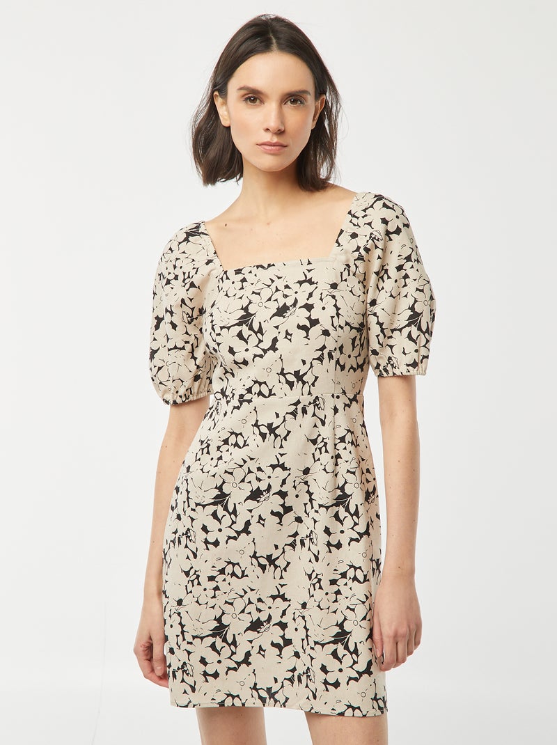 Robe courte évasée avec ouverture par un nœud au dos BEIGE - Kiabi