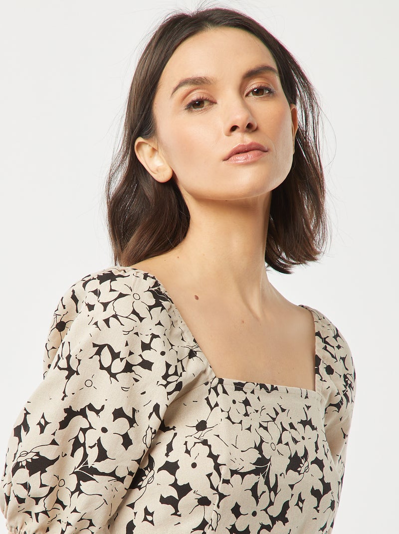 Robe courte évasée avec ouverture par un nœud au dos BEIGE - Kiabi