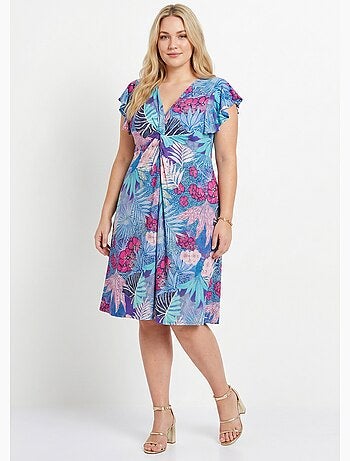 Robe courte évasée col V drapé - Afibel