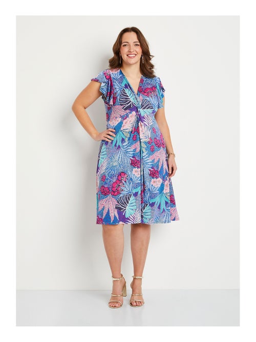Robe courte évasée col V drapé - Afibel - Kiabi