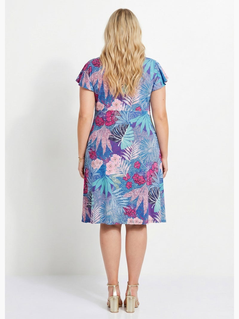 Robe courte évasée col V drapé - Afibel Bleu Rose - Kiabi