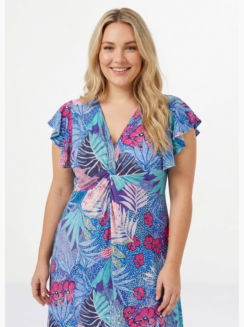 Robe courte évasée col V drapé - Afibel Bleu Rose - Kiabi