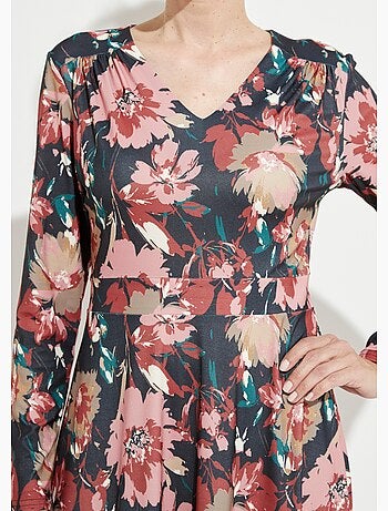 Robe courte évasée col V imprimé fleuri - Afibel
