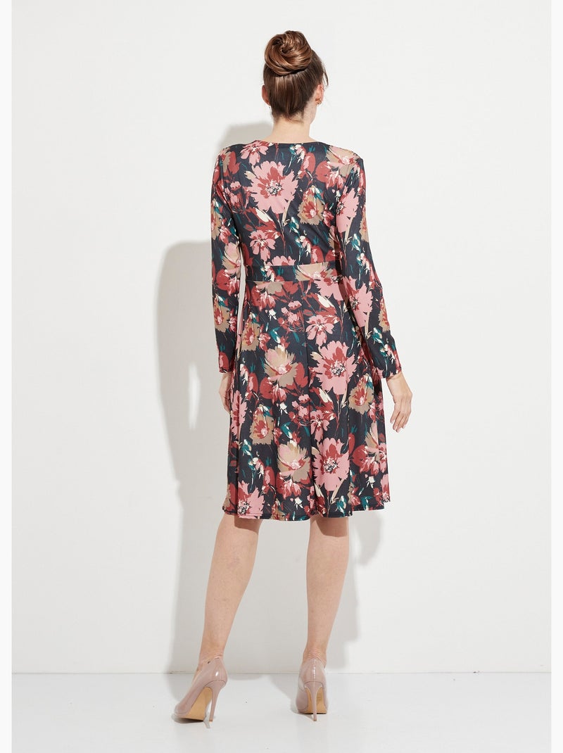 Robe courte évasée col V imprimé fleuri - Afibel Bleu marine - Kiabi