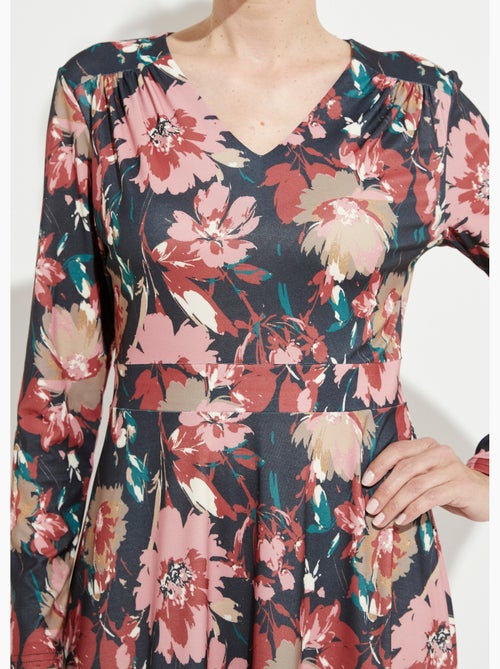 Robe courte évasée col V imprimé fleuri - Afibel - Kiabi