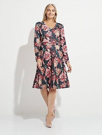 Robe courte évasée col V imprimé fleuri