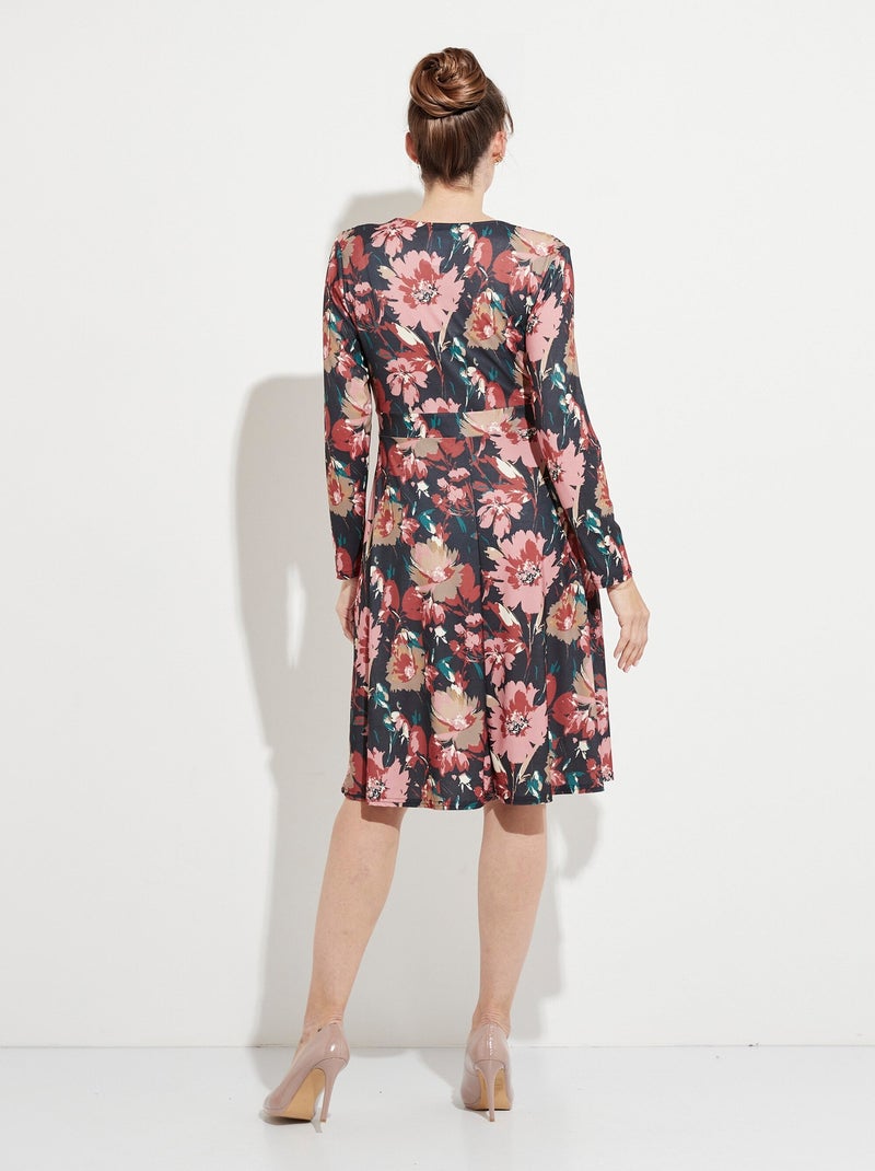 Robe courte évasée col V imprimé fleuri Bleu Beige - Kiabi