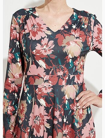 Robe courte évasée col V imprimé fleuri