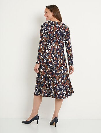 Robe courte évasée feuilles maille chaude - Afibel