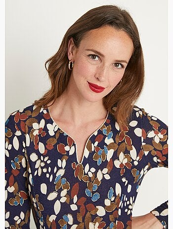 Robe courte évasée feuilles maille chaude - Afibel