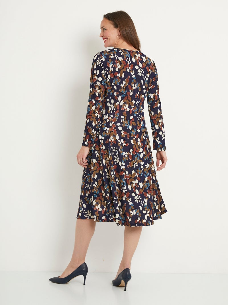Robe courte évasée feuilles maille chaude - Afibel Bleu Ecru - Kiabi