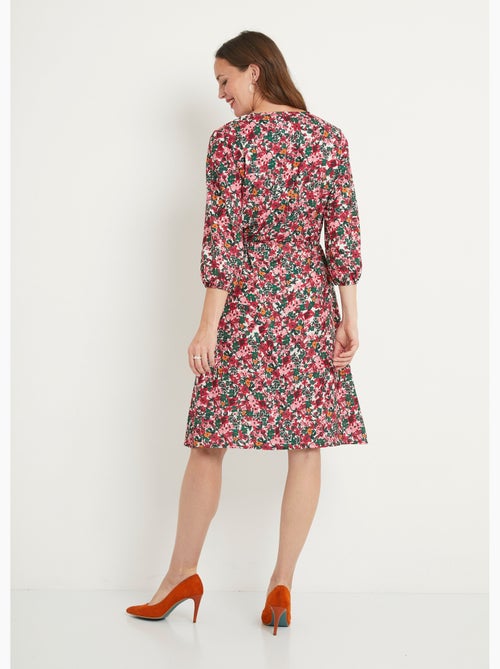 Robe courte évasée fleurie col V boutonné - Afibel - Kiabi