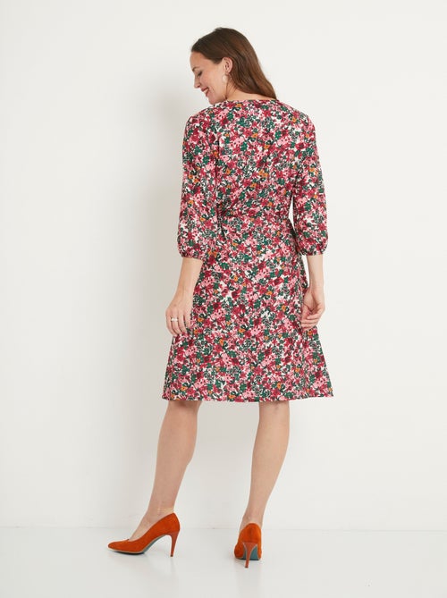 Robe courte évasée fleurie col V boutonné - Kiabi