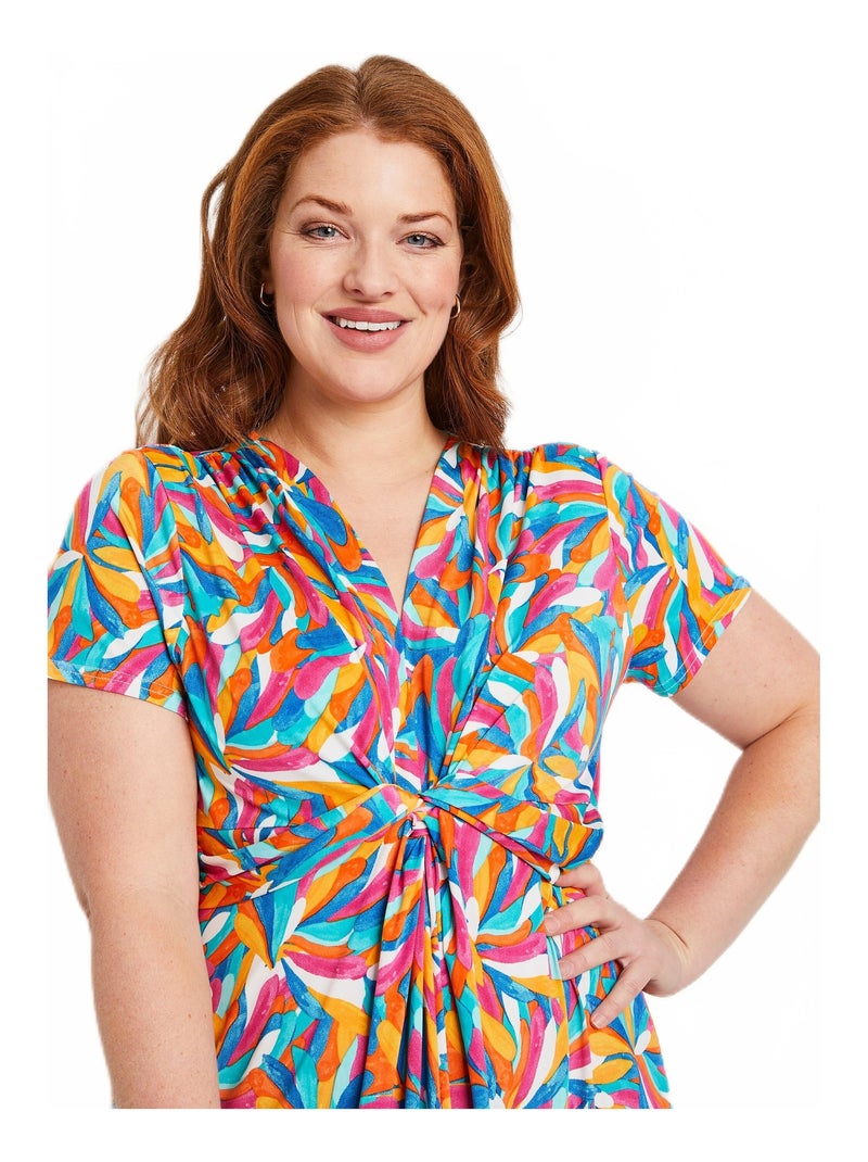 Robe courte évasée floral graphique Bleu - Kiabi