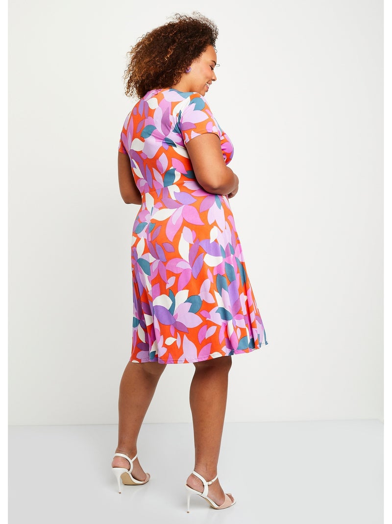 Robe courte évasée imprimée - AFIBEL Orange/Violet - Kiabi