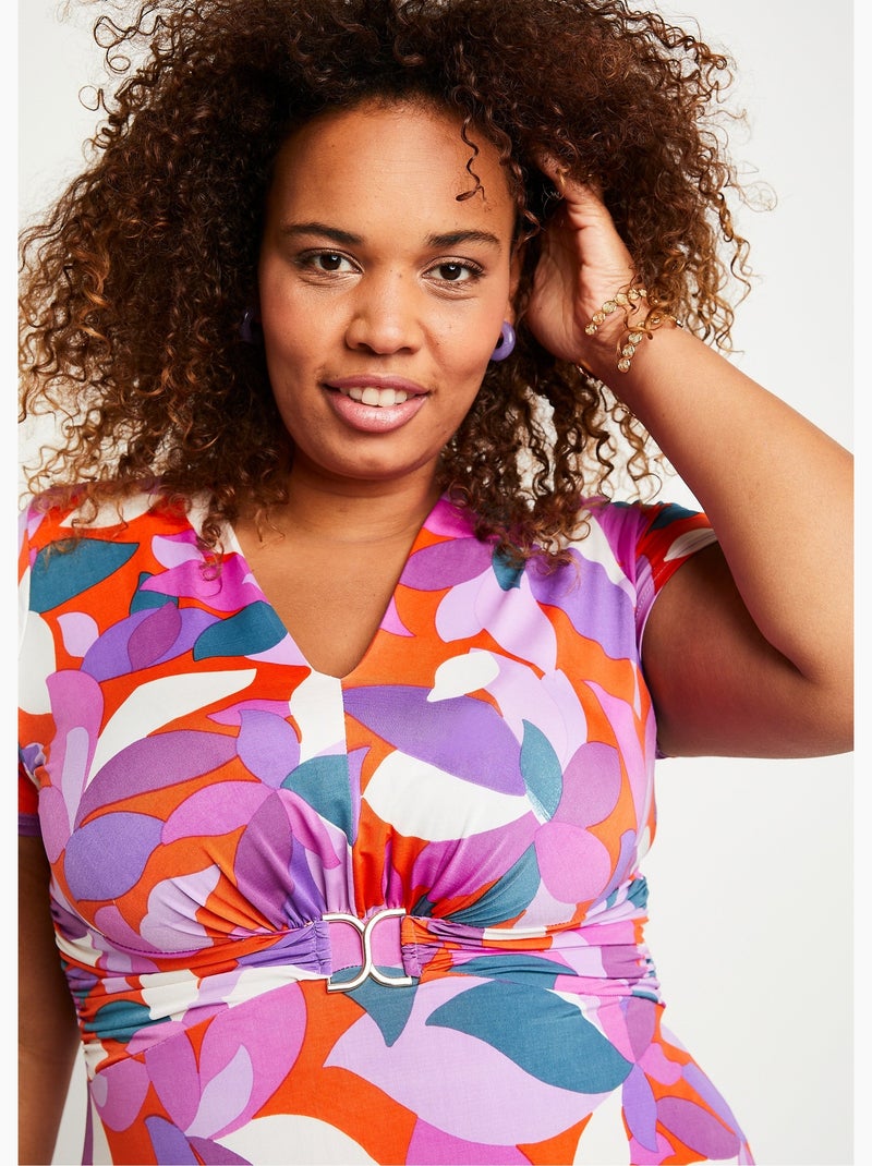 Robe courte évasée imprimée - AFIBEL Orange/Violet - Kiabi