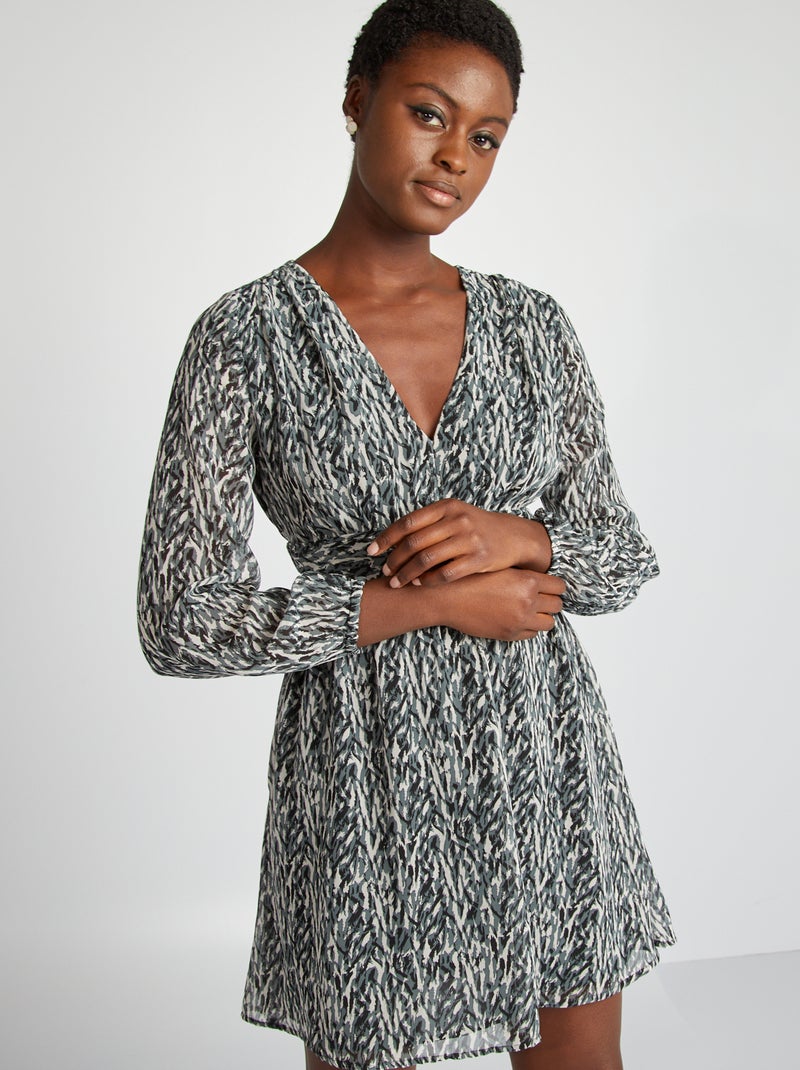Robe courte évasée imprimée Noir imprimé - Kiabi