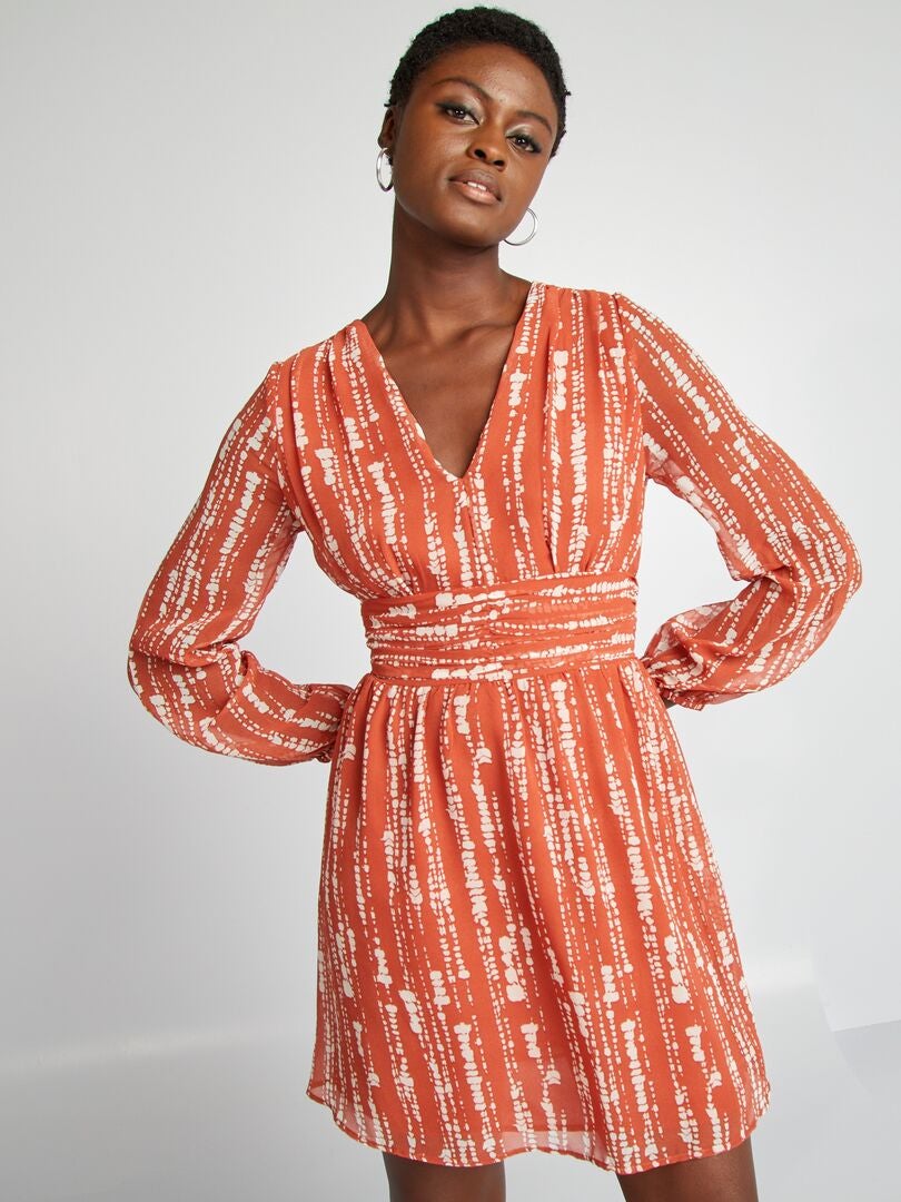 Robe courte à imprimé pivoines et oeillets - ecru